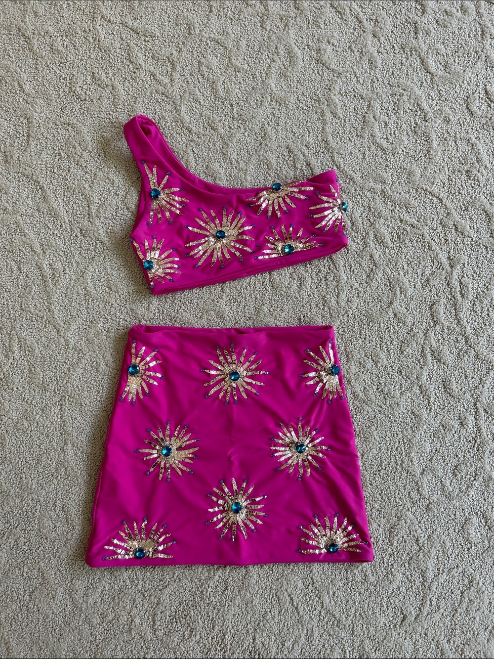 Fuchsia Two-Piece Embellished Set/Swimsuit